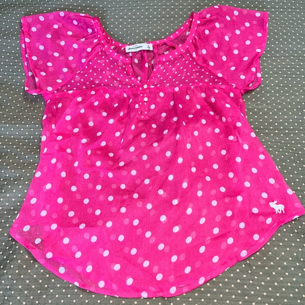 Abercrombie Kids Pink Polka Dot Blouse Size: Medium - Picture 5 of 6